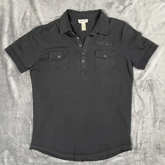 Diesel Polo Mens M Medium Gray 100% Cotton Pockets Casual Short Sleeve Shirt - Picture 1 of 9